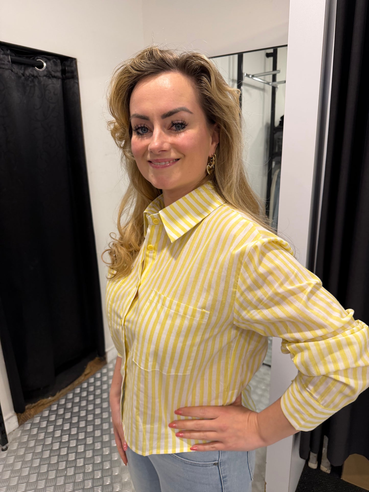 Yellow striped cropped blouse