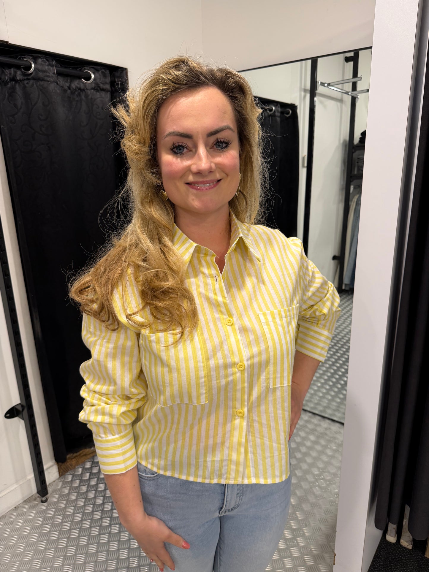 Yellow striped cropped blouse