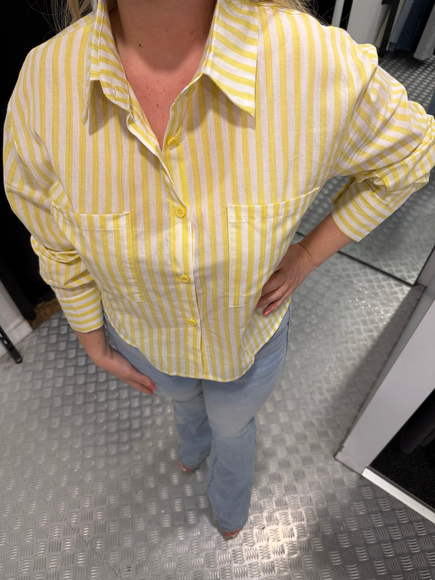 Yellow striped cropped blouse