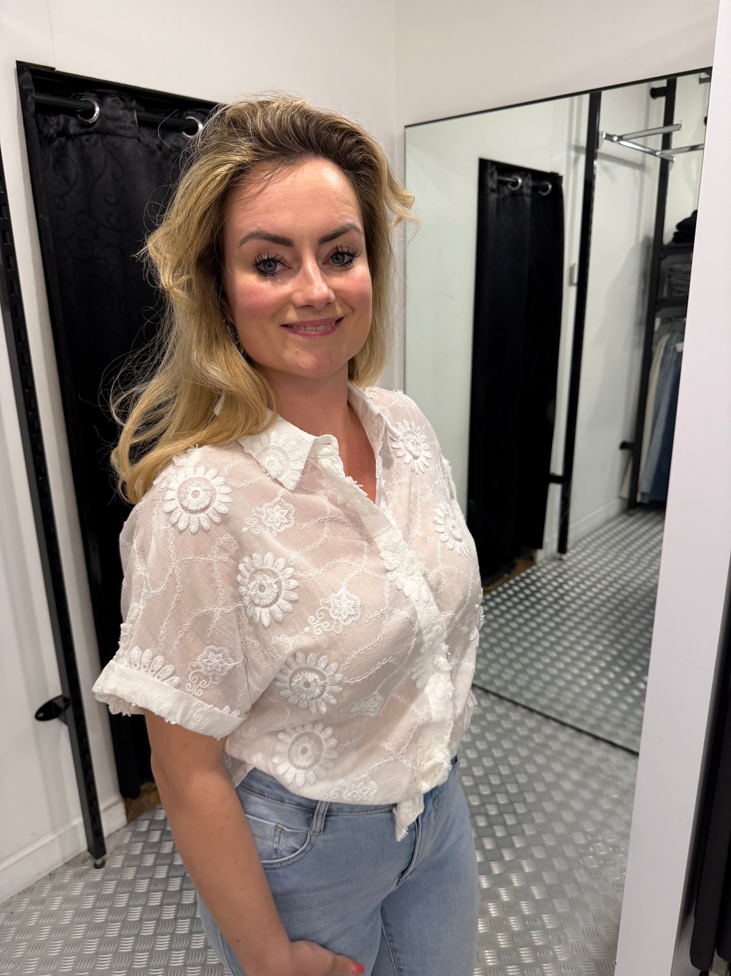 Pink flower cotton blouse