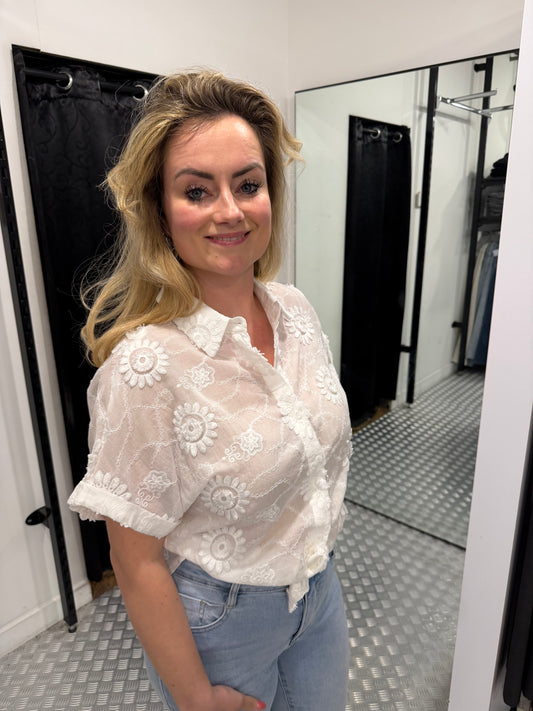 White flower cotton blouse
