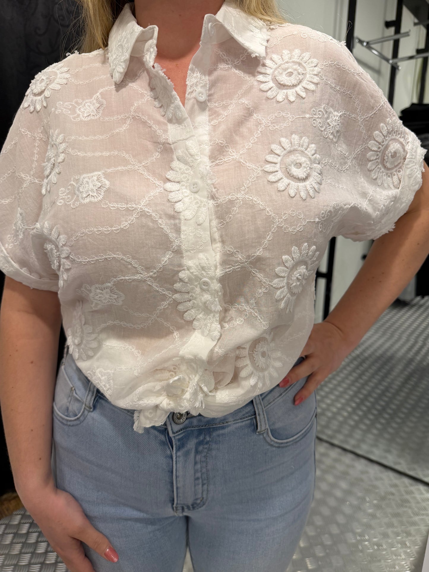 Pink flower cotton blouse