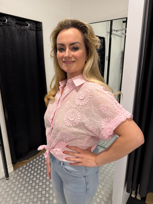 Pink flower cotton blouse