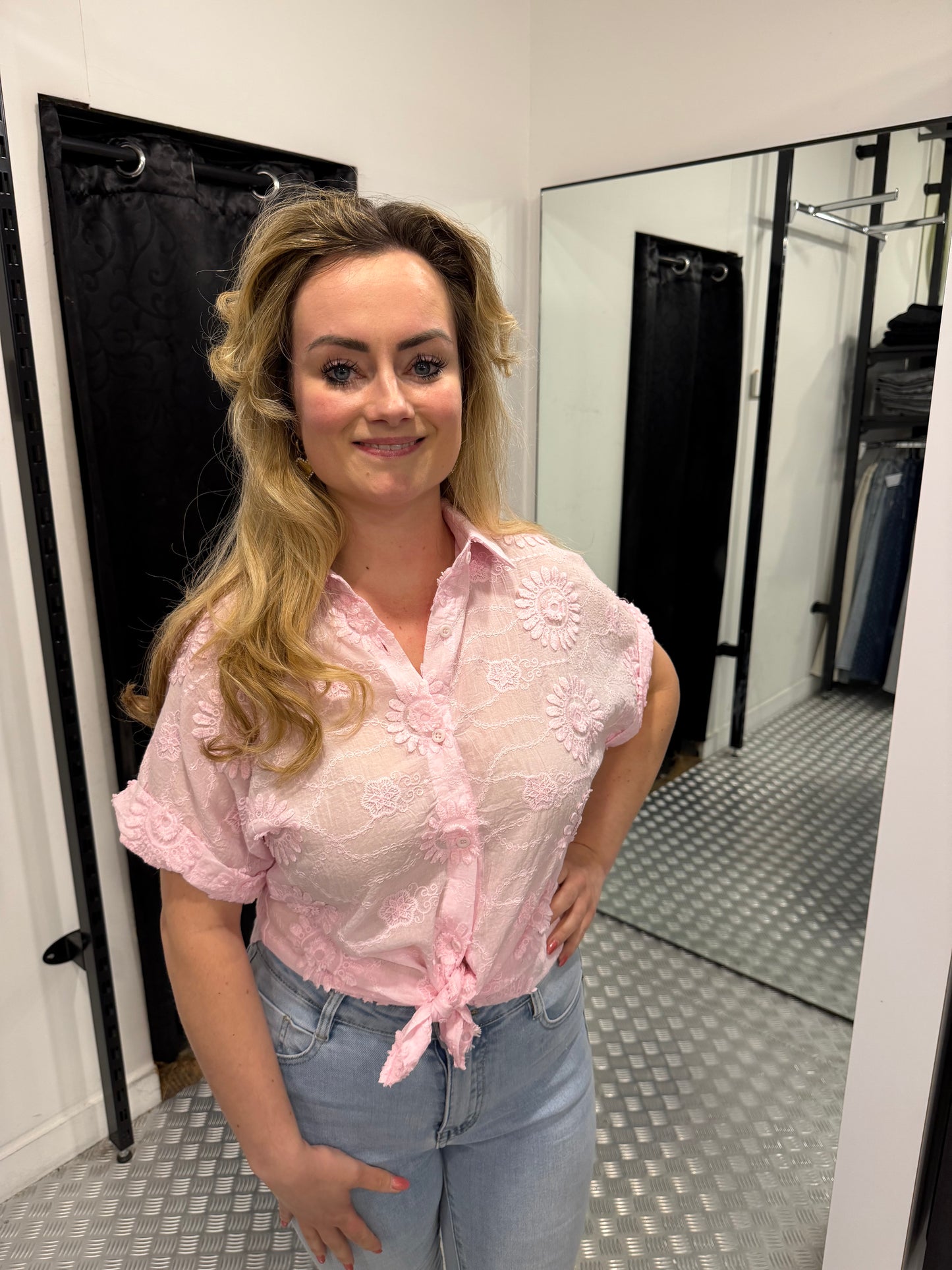 Pink flower cotton blouse