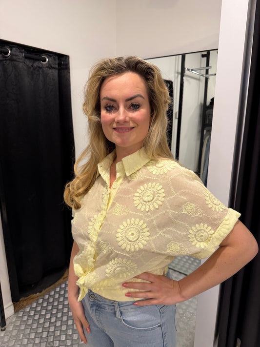 Yellow flower cotton blouse