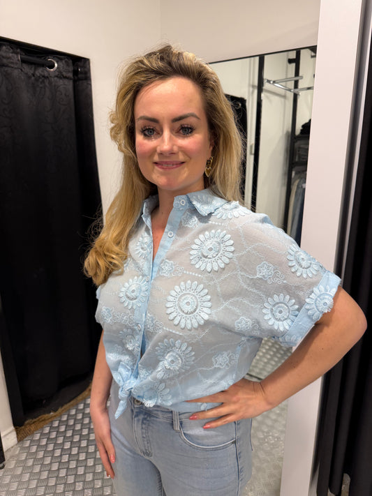 Blue flower cotton blouse