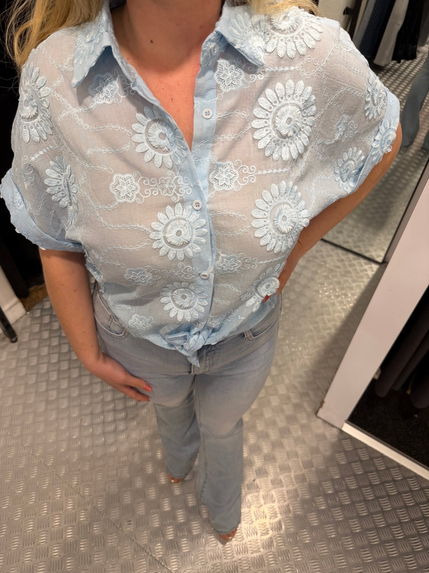 Pink flower cotton blouse