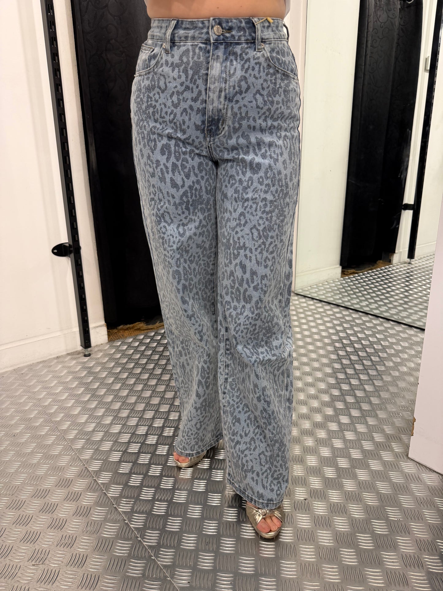 Animal denim wide leg jeans