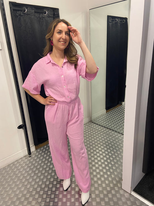 Roze katoenen jumpsuit