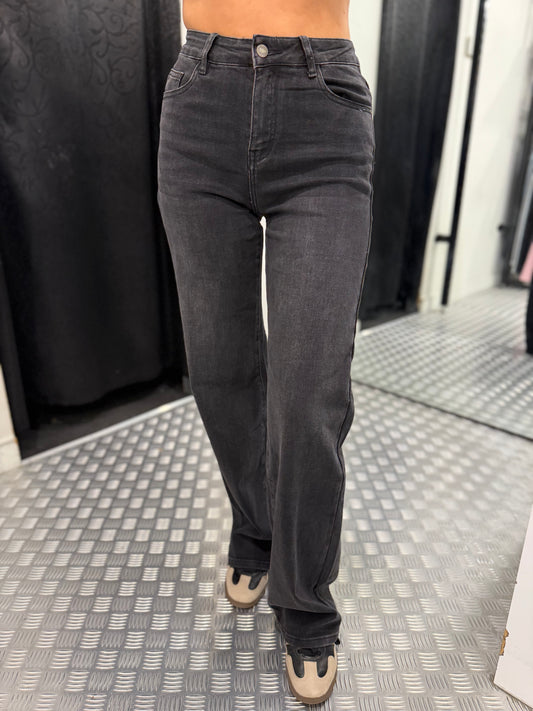 Dark grey stonewashed tall wide leg jeans HM