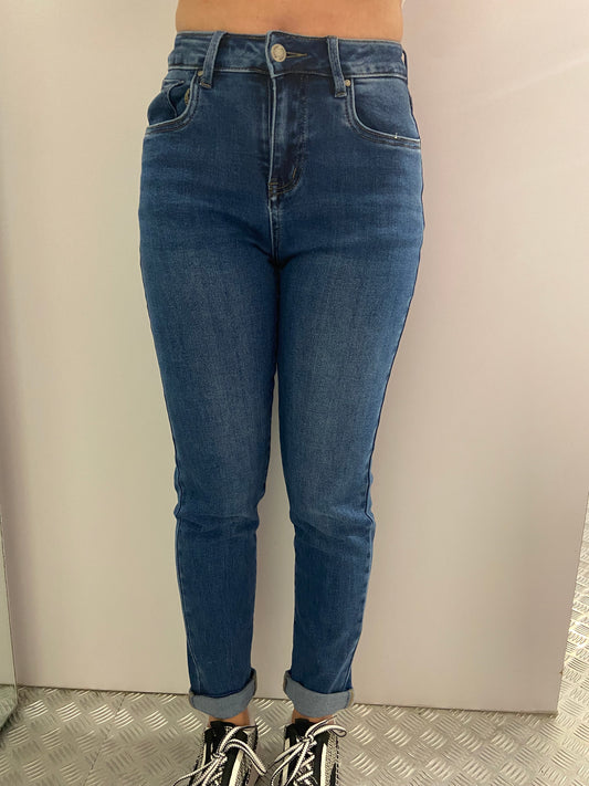 Blauwe mom fit jeans HM