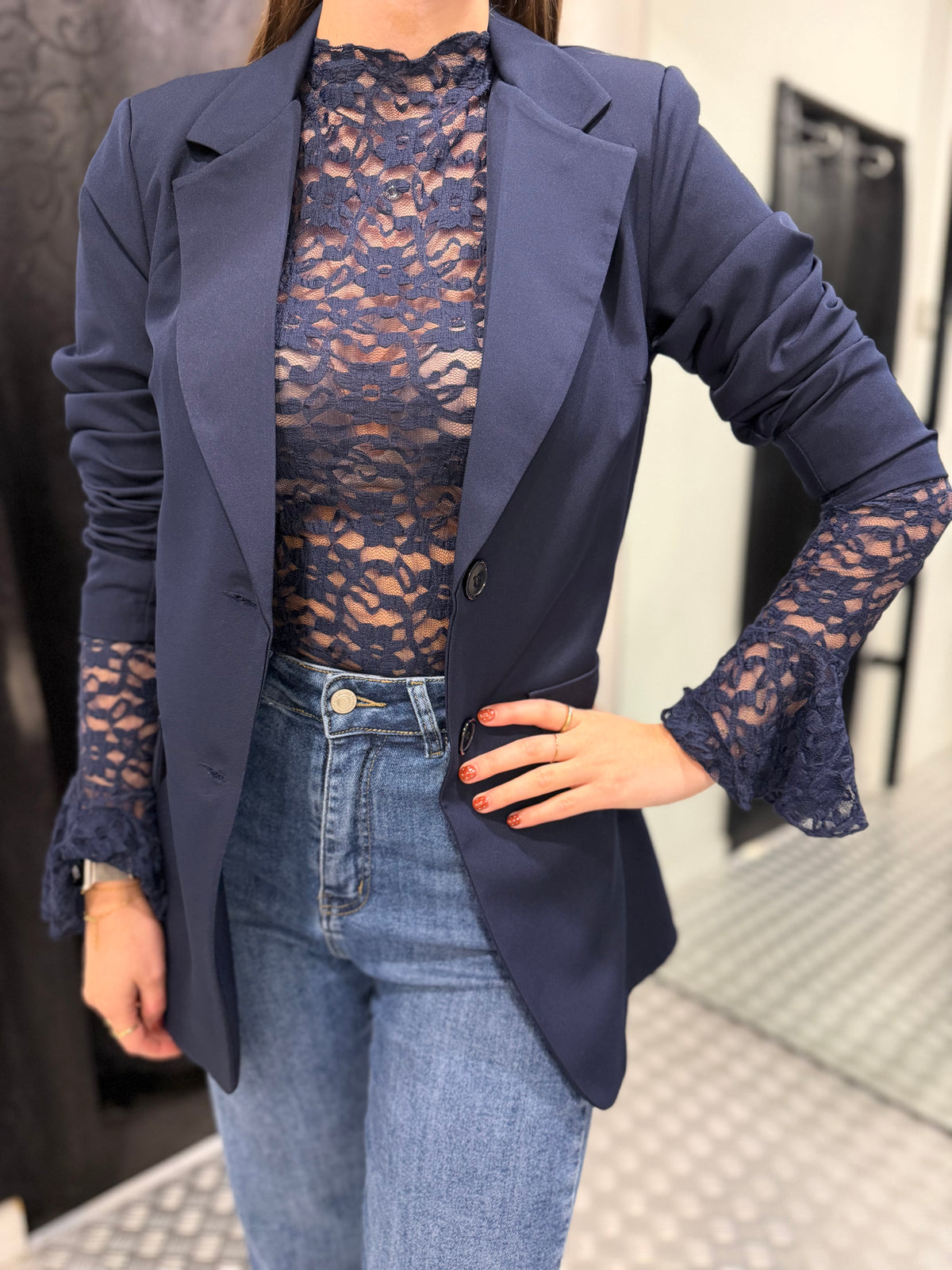 Donkerblauwe blazer