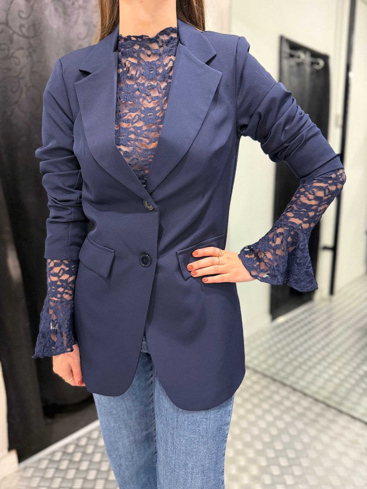 Donkerblauwe blazer