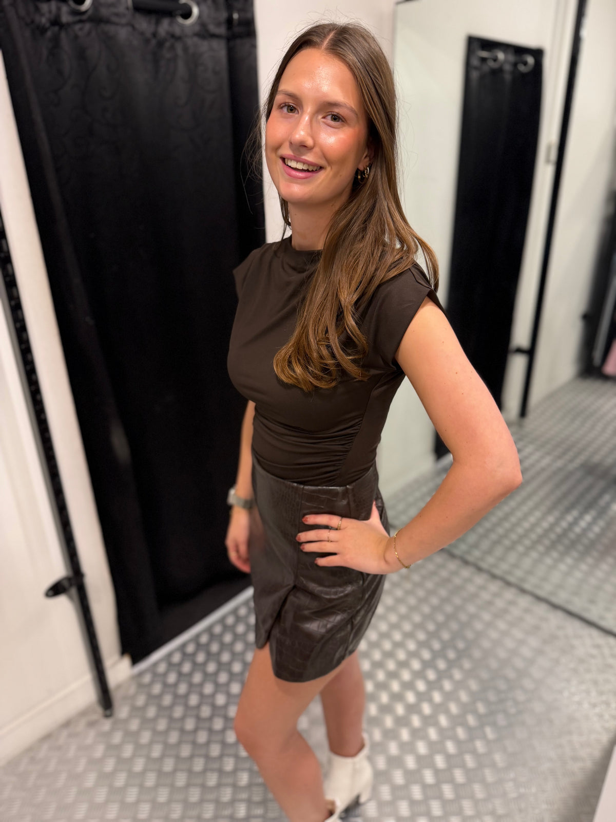 Brown snake leatherlook skort