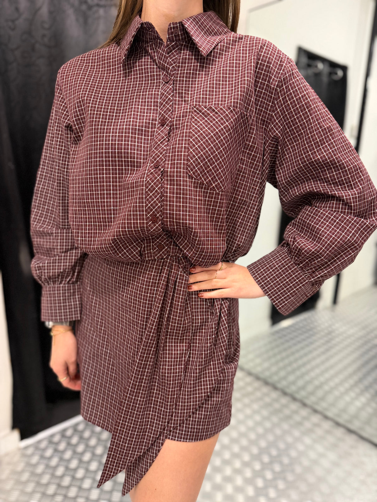Bordeaux squared cropped blouse