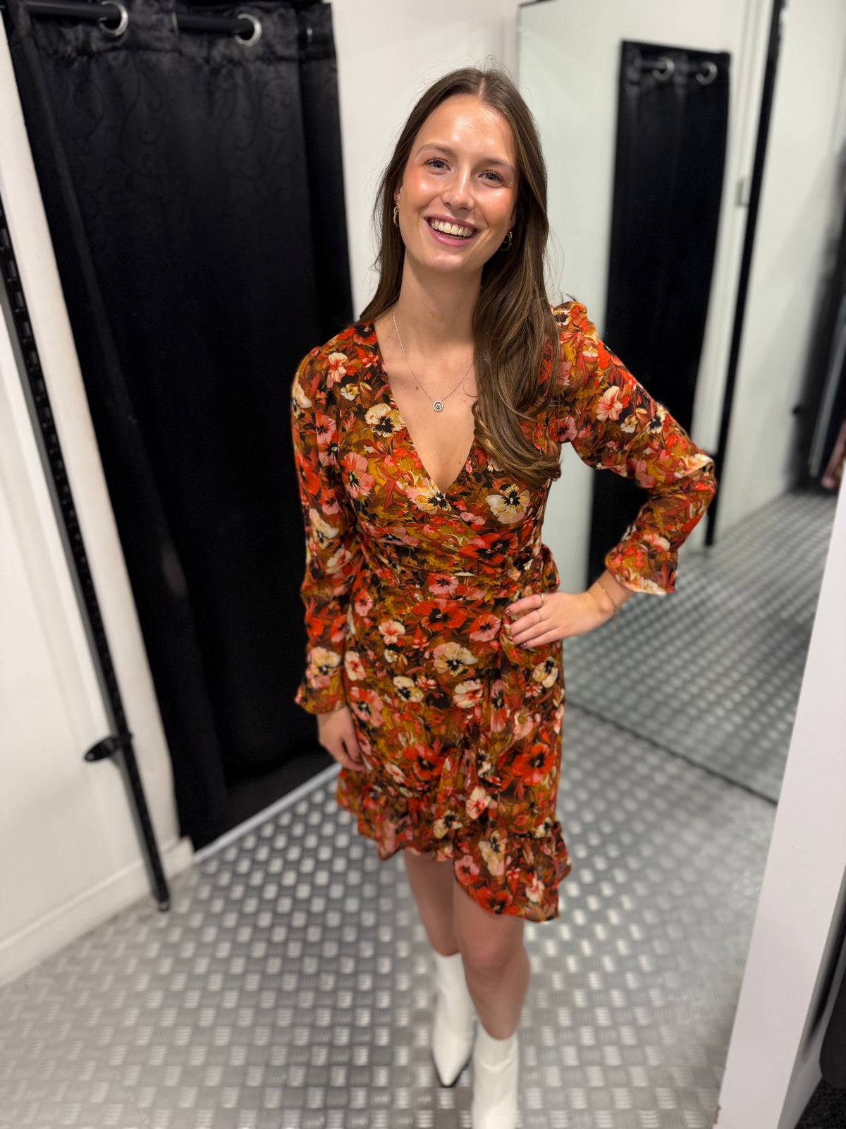 Brown ruffle flower dress