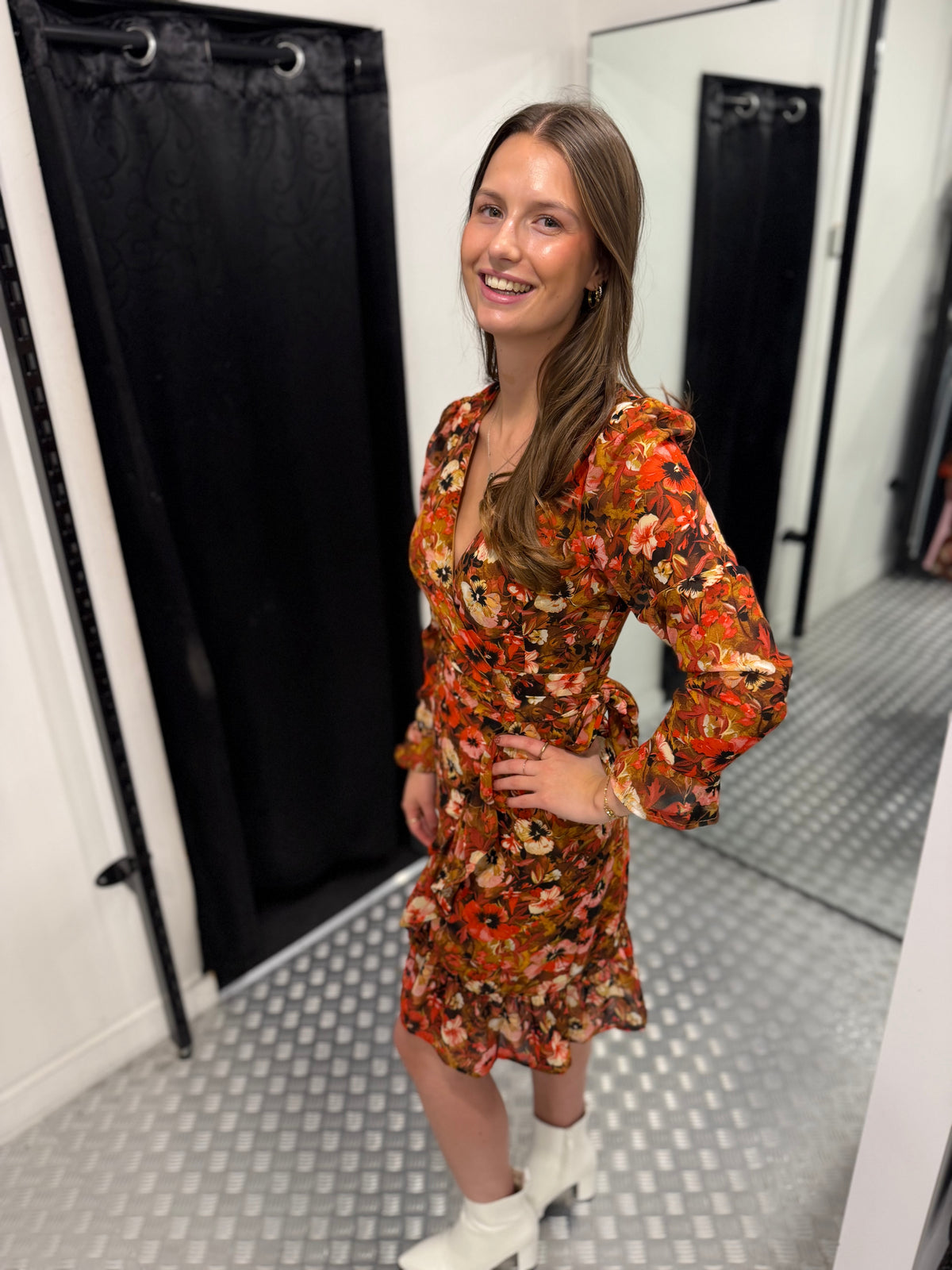 Brown ruffle flower dress