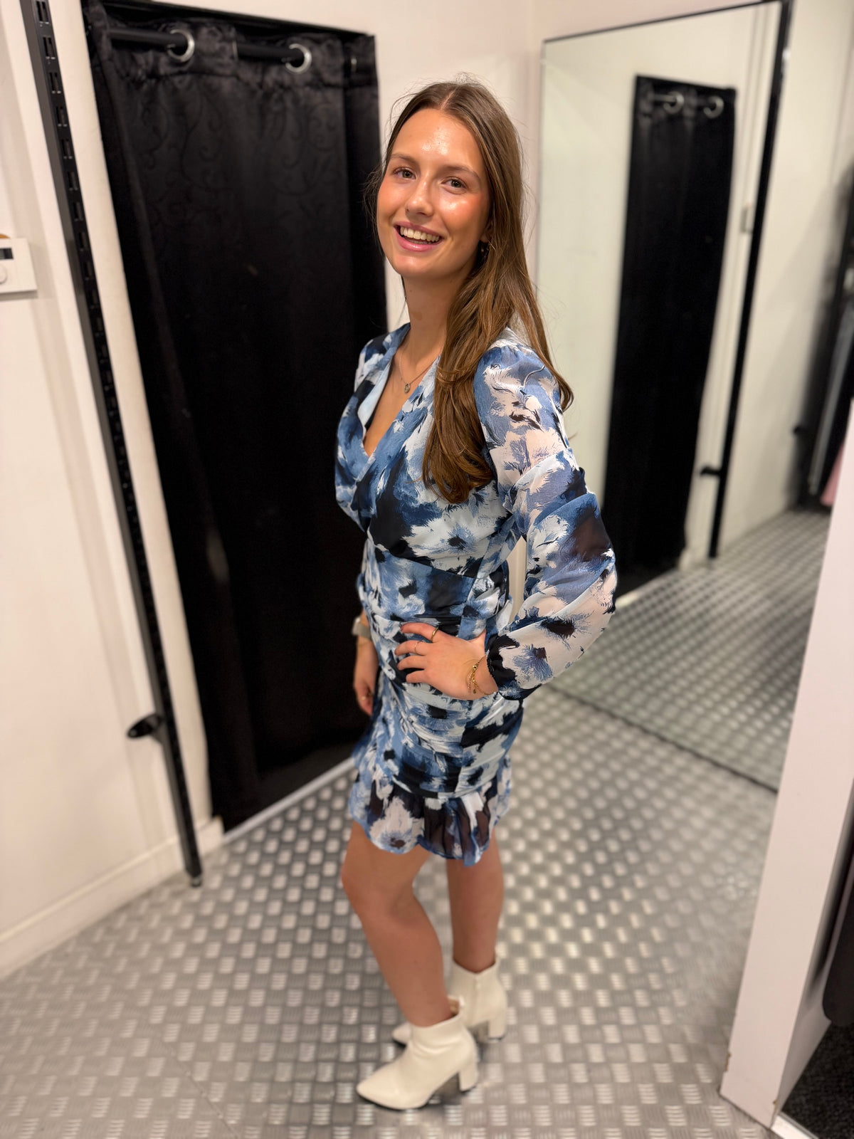 Blue ruffle tight dress