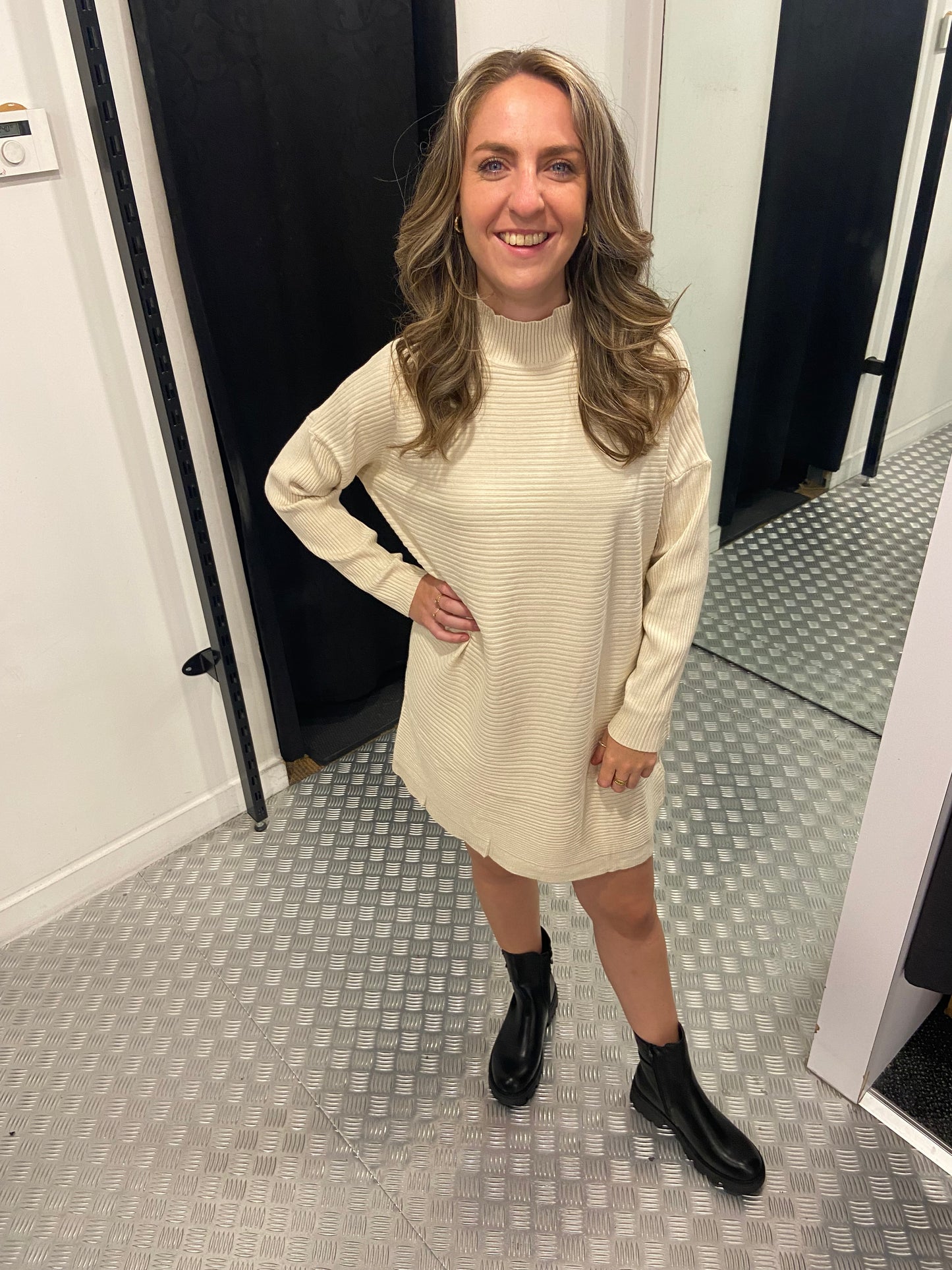 Legergroene striped sweaterdress