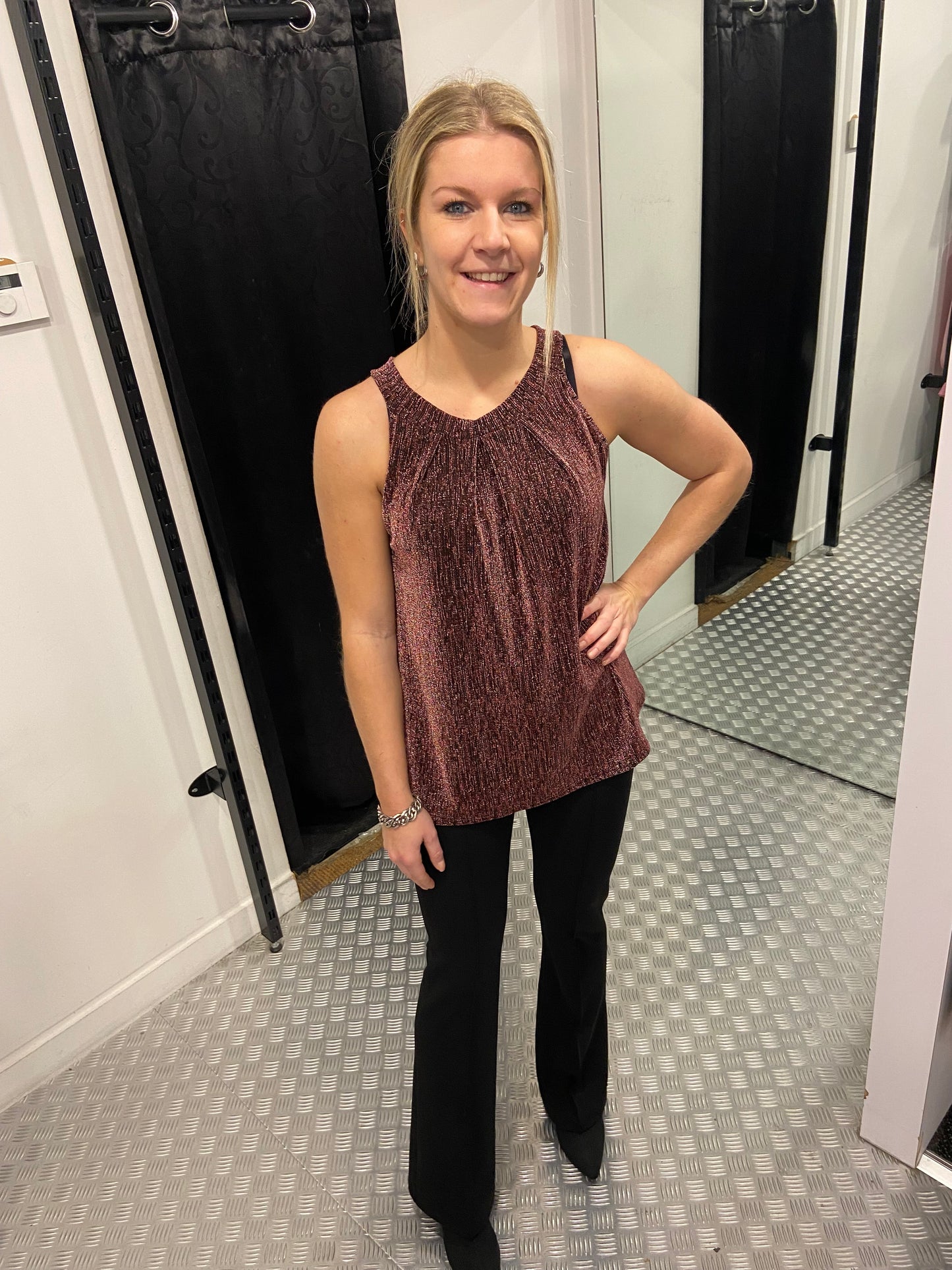 Rose glitter strik top