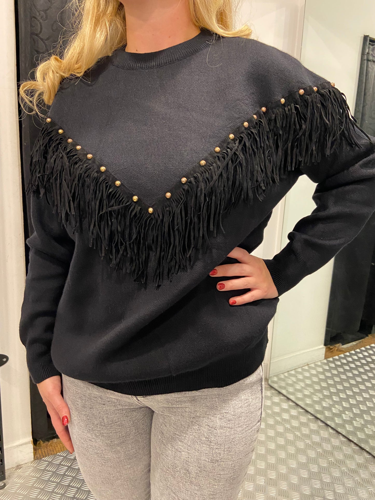 Zwarte bohemian trui