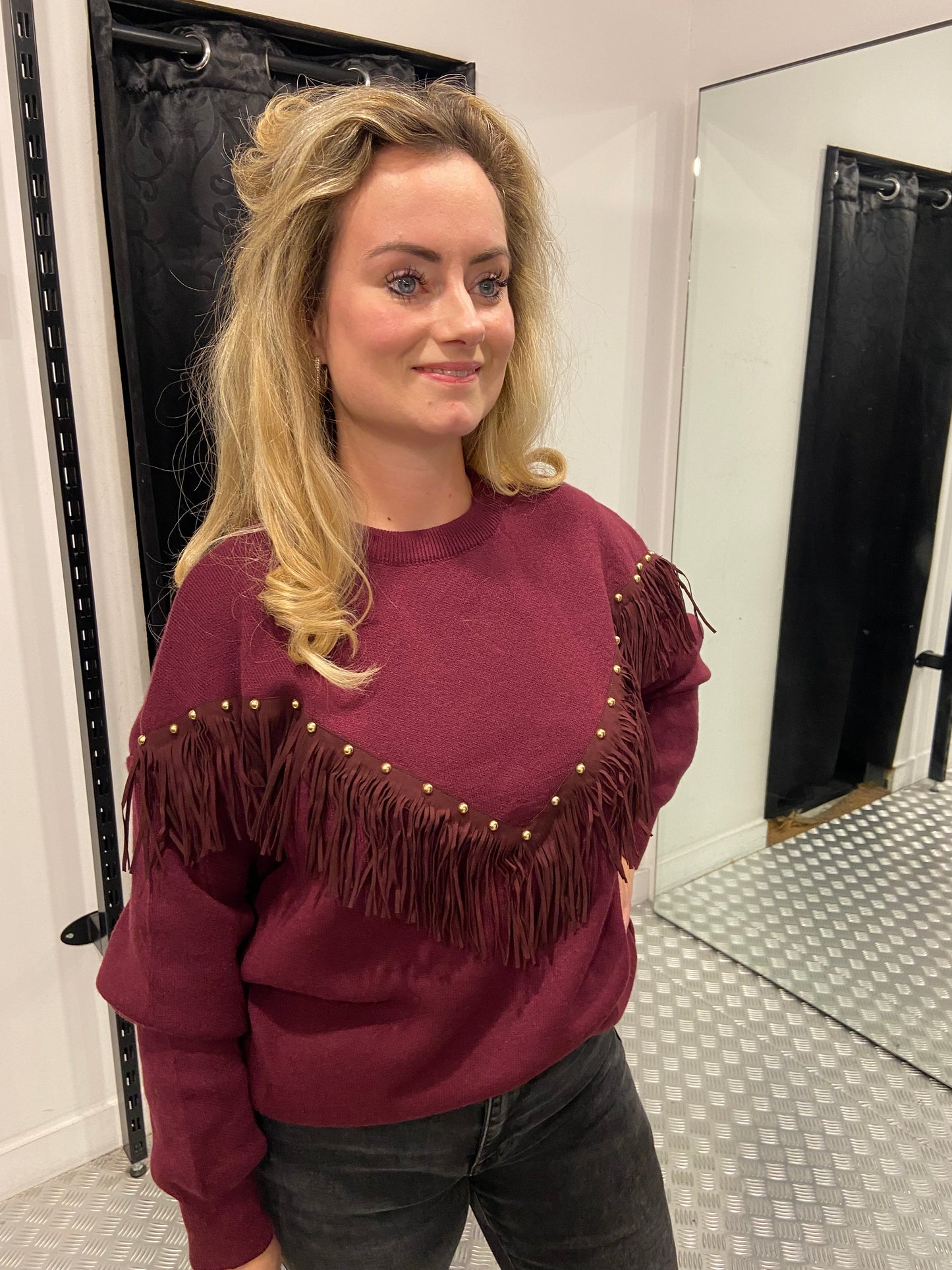 Wijnrood bohemian trui