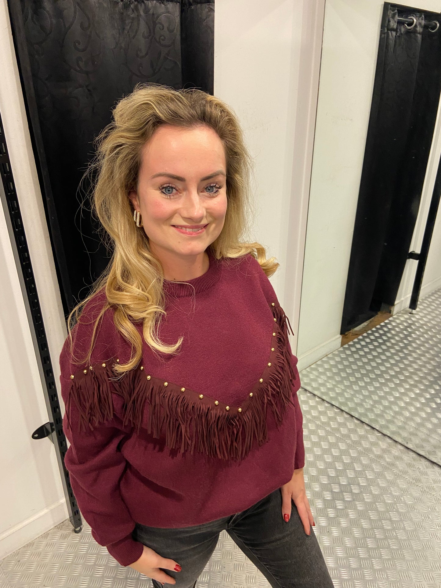 Wijnrood bohemian trui