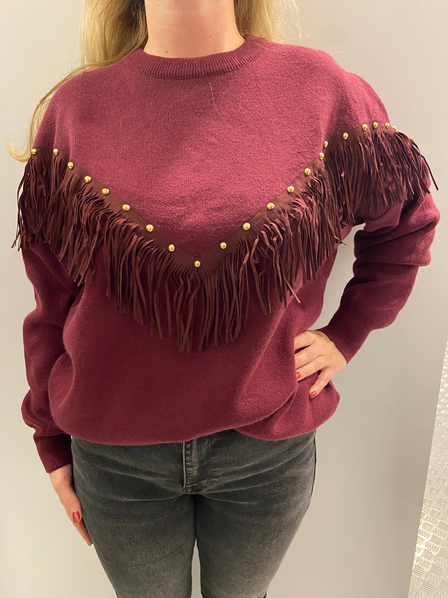 Wijnrood bohemian trui