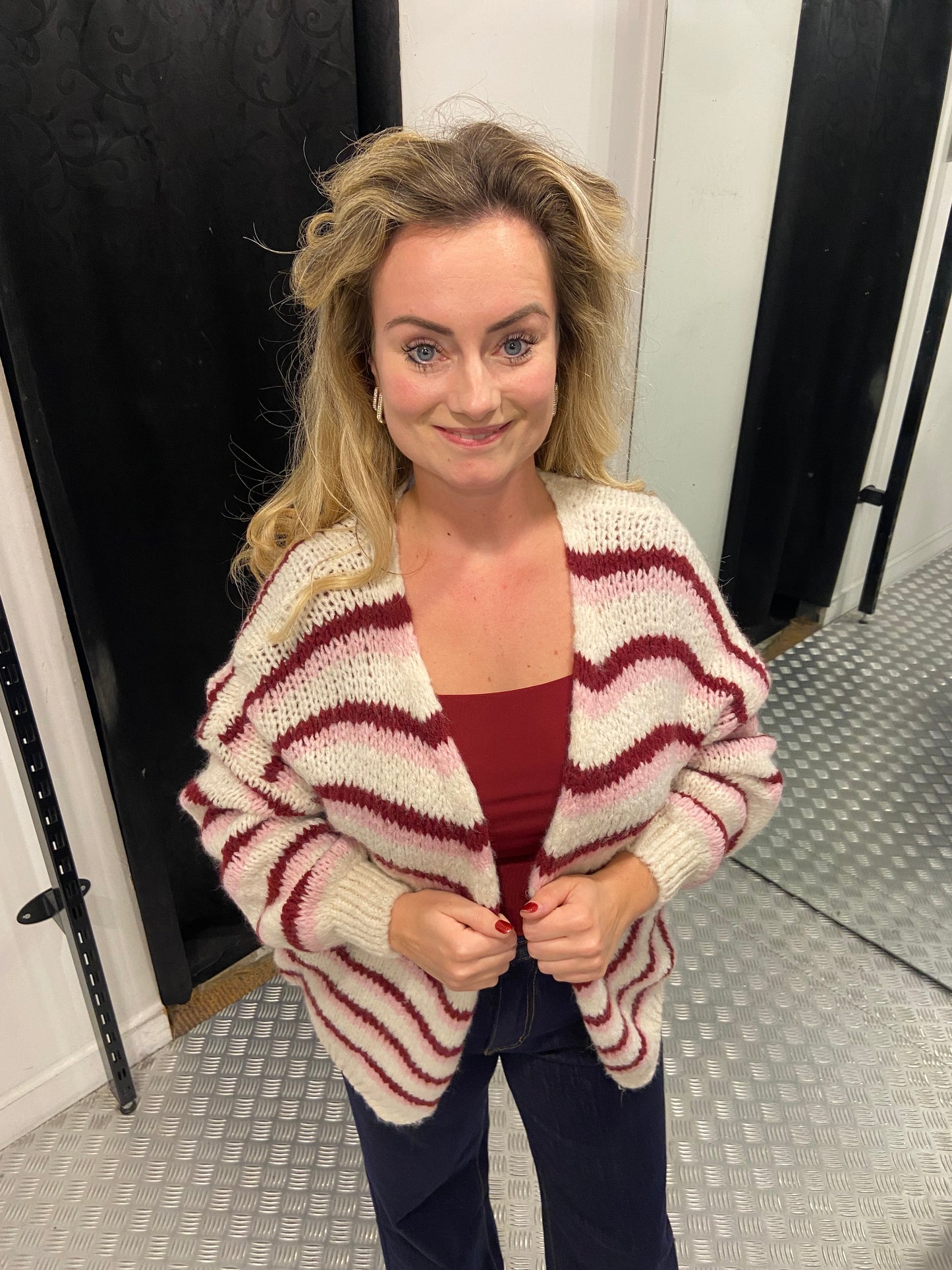 Bordeaux striped knit cardigan