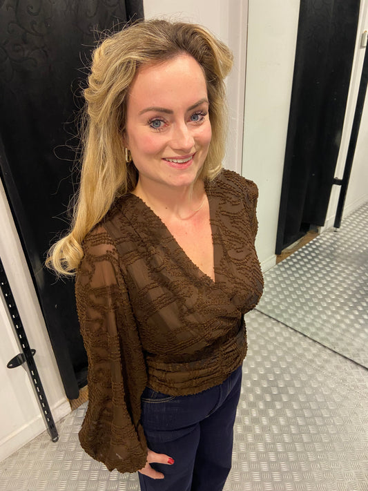 Brown fluffy cropped top
