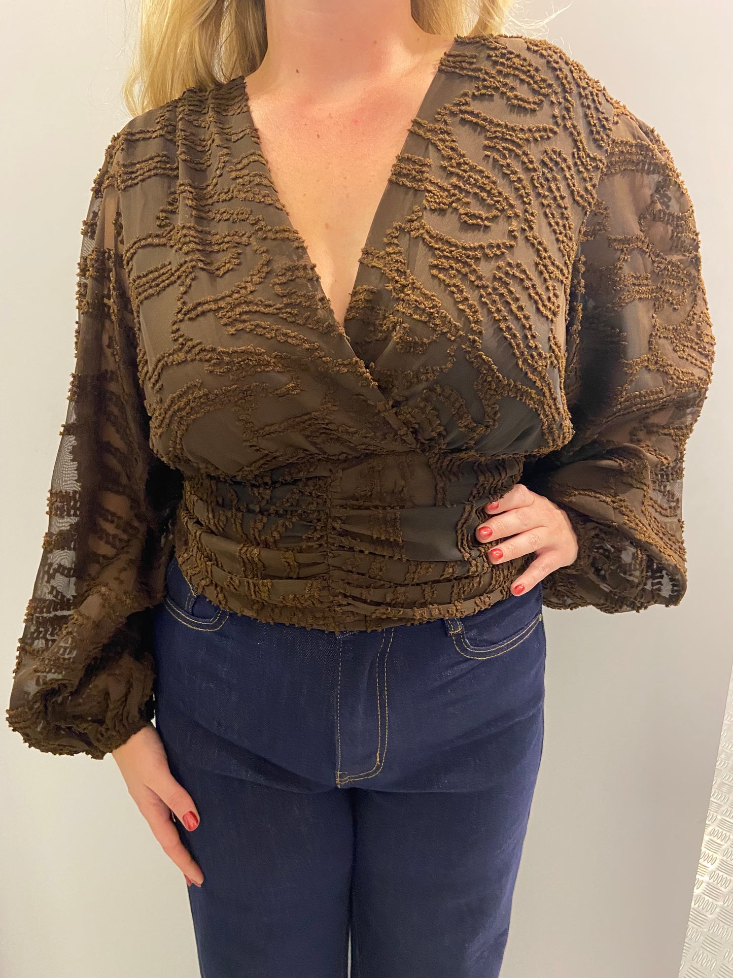 Brown fluffy cropped top