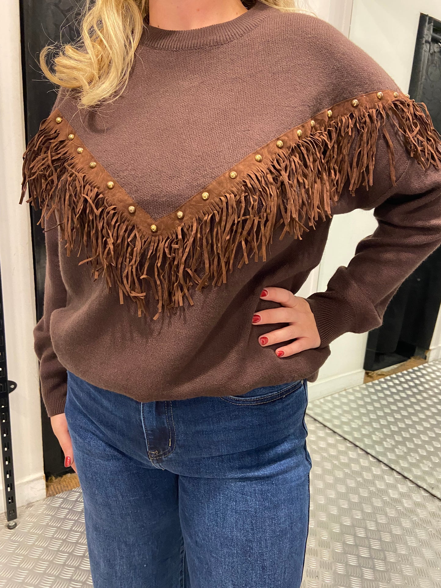 Bruine bohemian trui