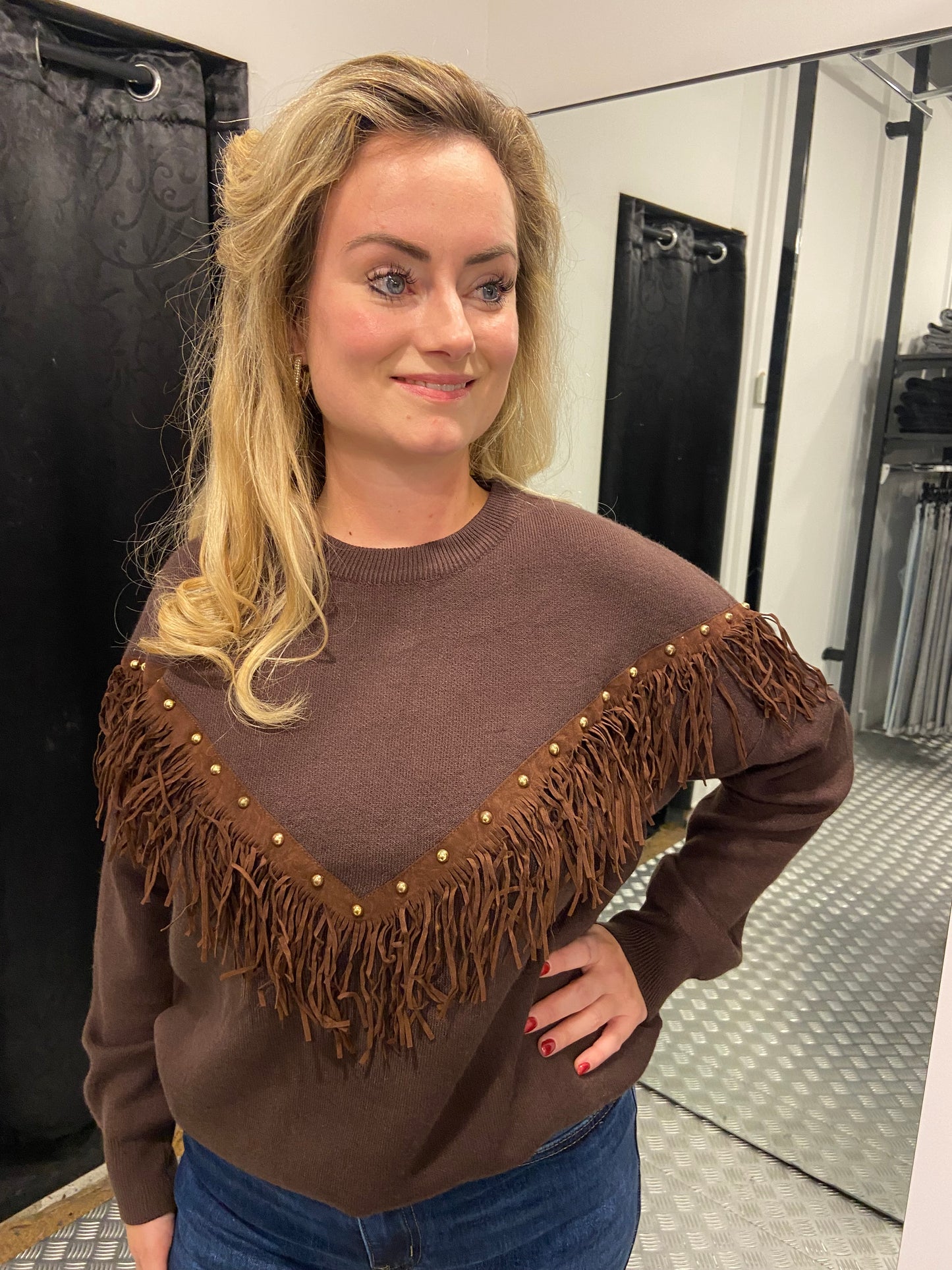 Bruine bohemian trui