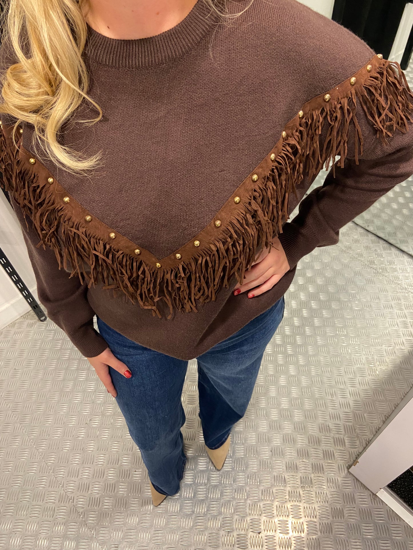 Bruine bohemian trui