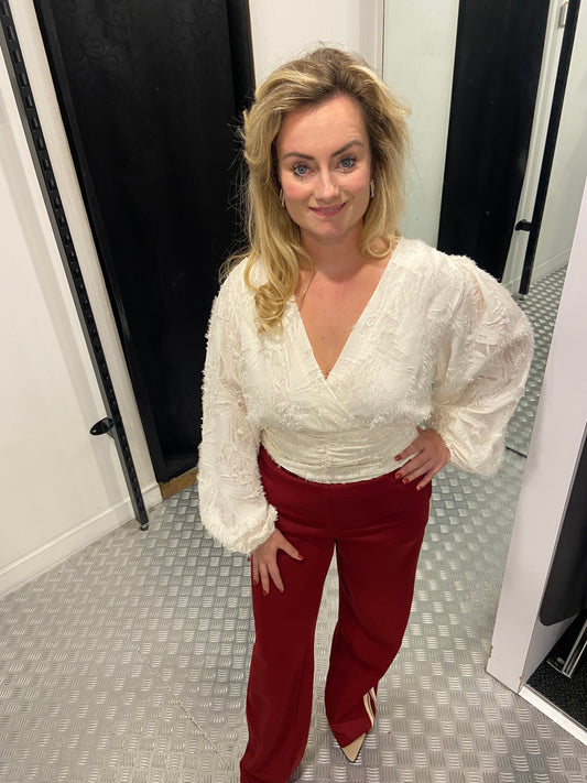 Creme fluffy cropped top