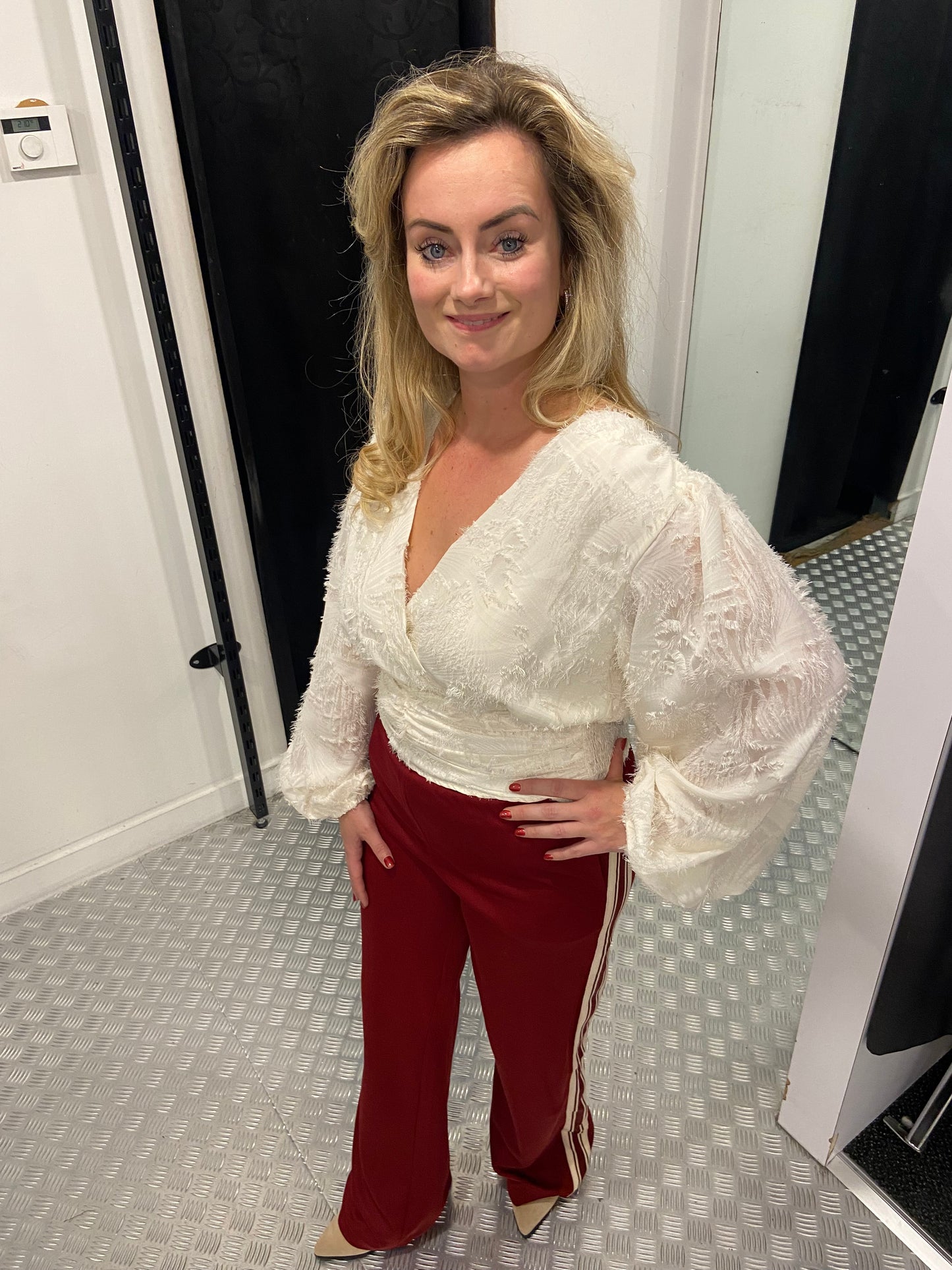 Creme fluffy cropped top