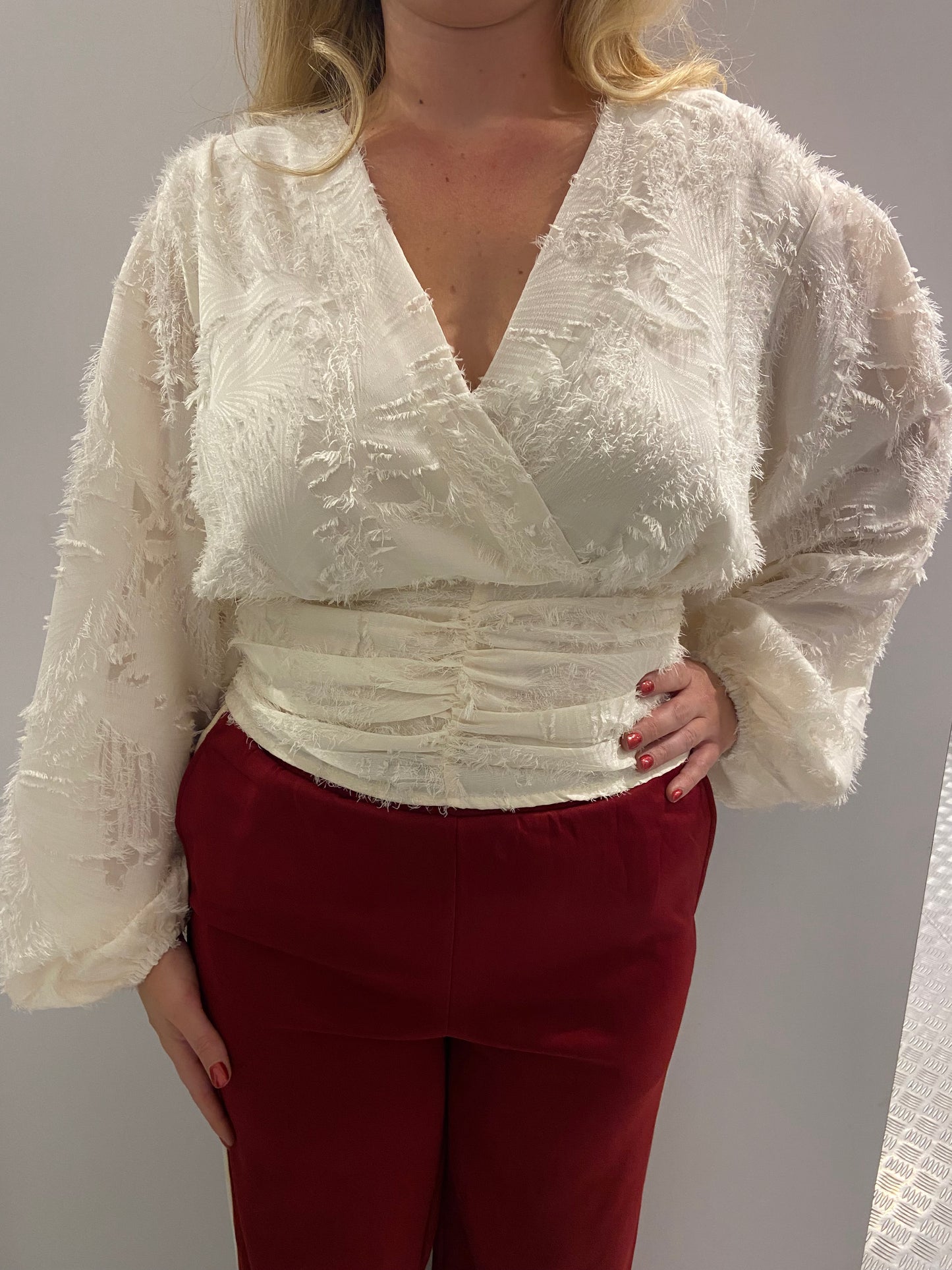 Creme fluffy cropped top
