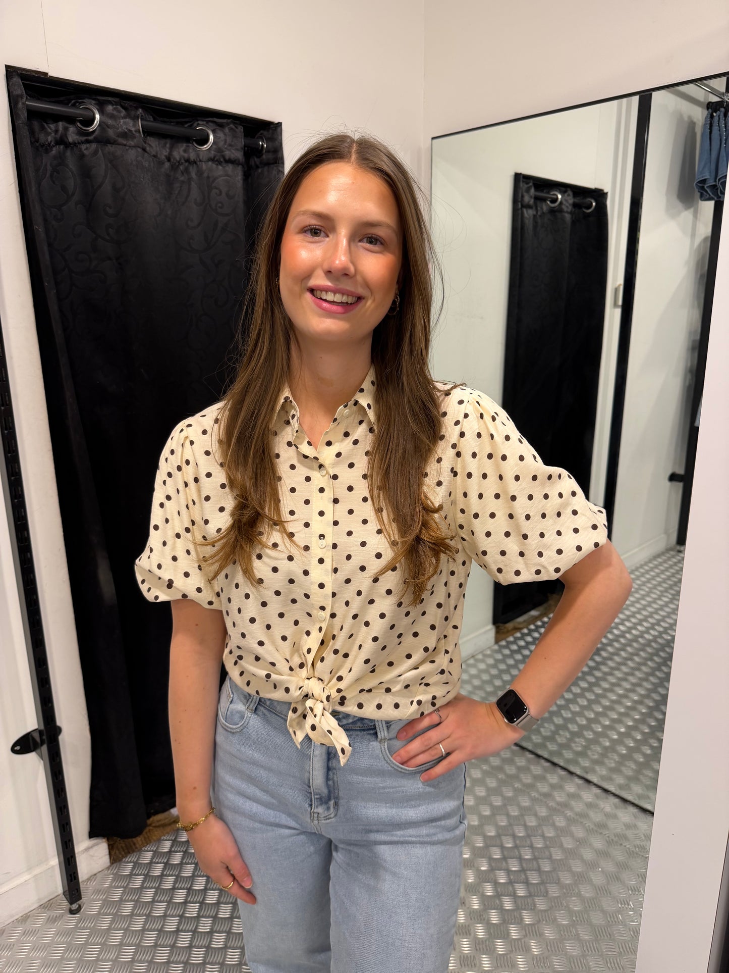 Creme dot blouse