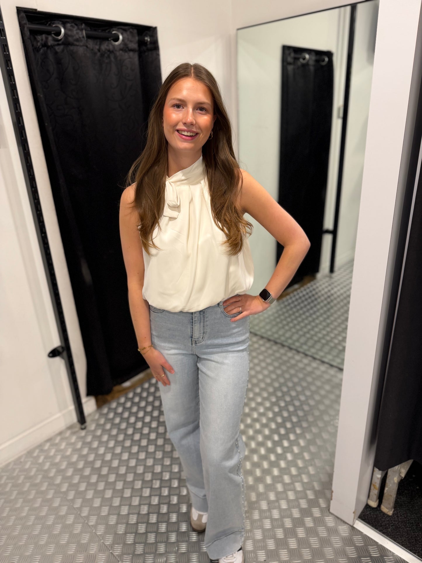 Creme bow tie top