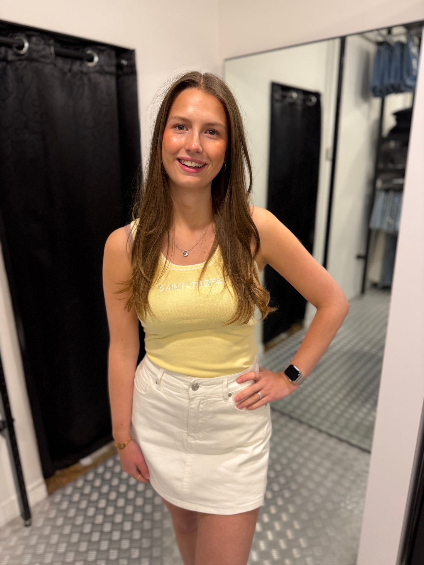 White denim skort