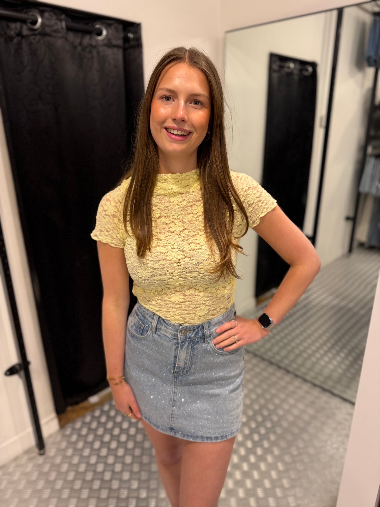 Denim strass skort redial