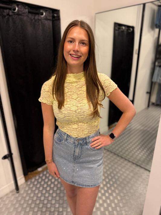 Denim strass skort redial