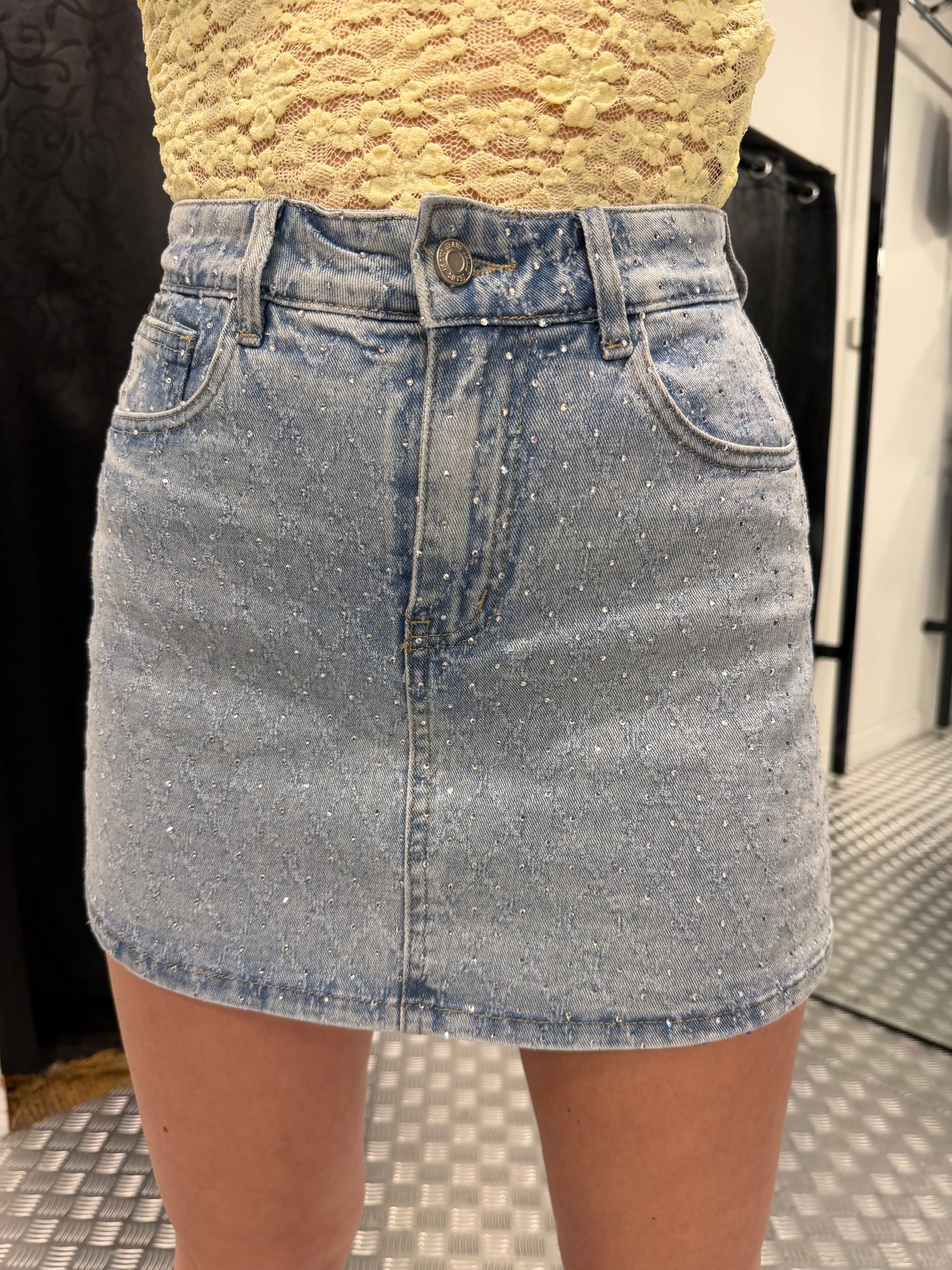 Denim strass skort redial