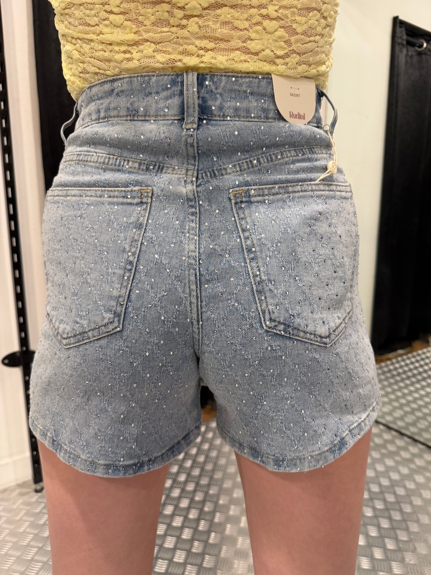 Denim strass skort redial