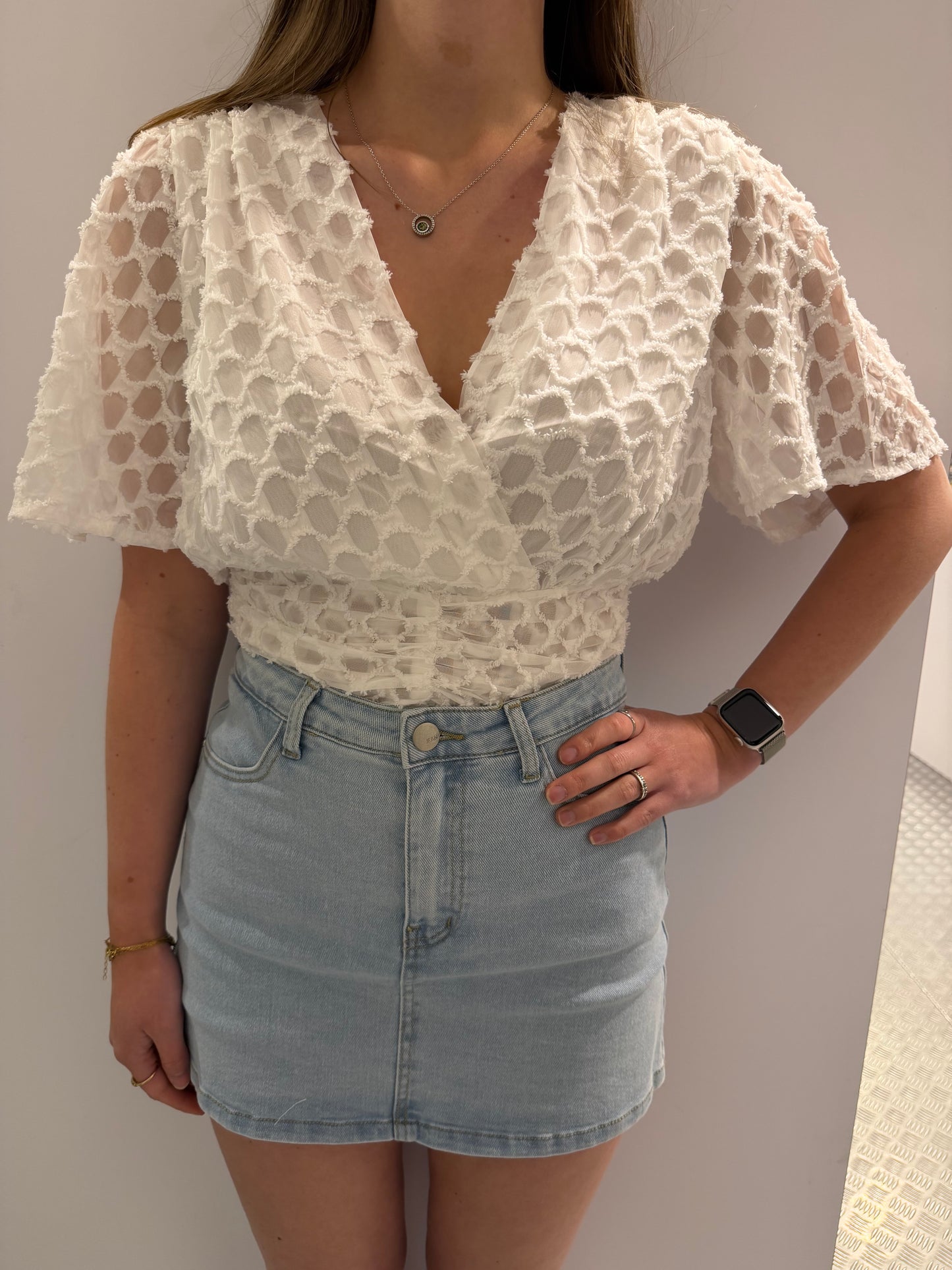 White fluffy cropped top