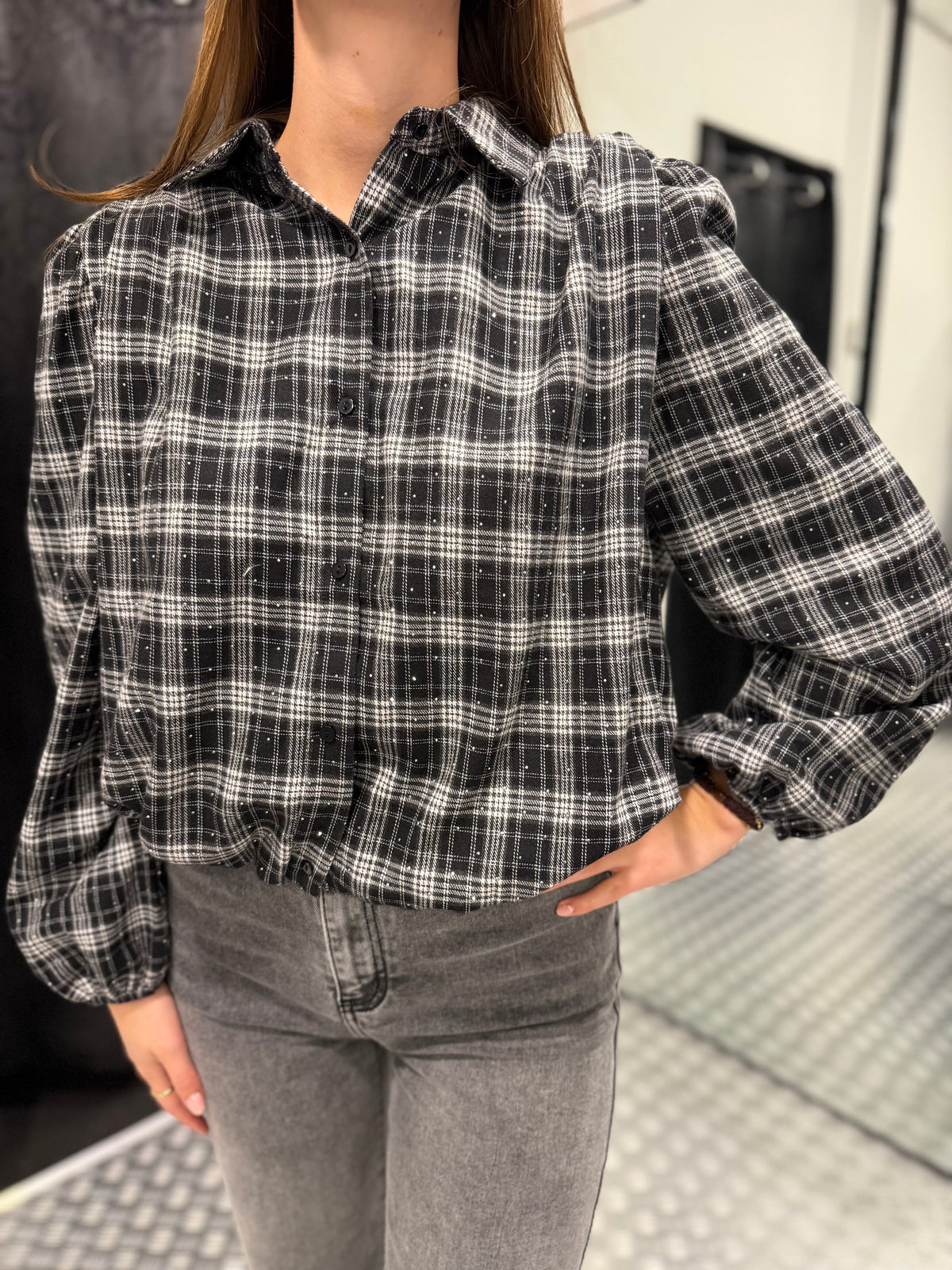 Cropped strass black squared blouse