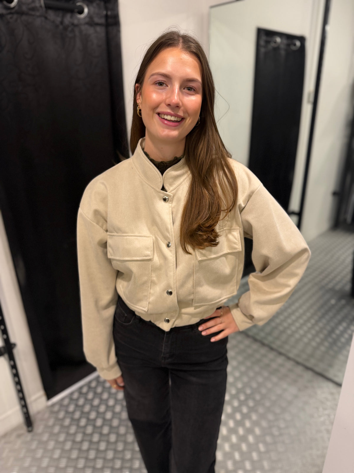 Beige suedelook bomberjacket