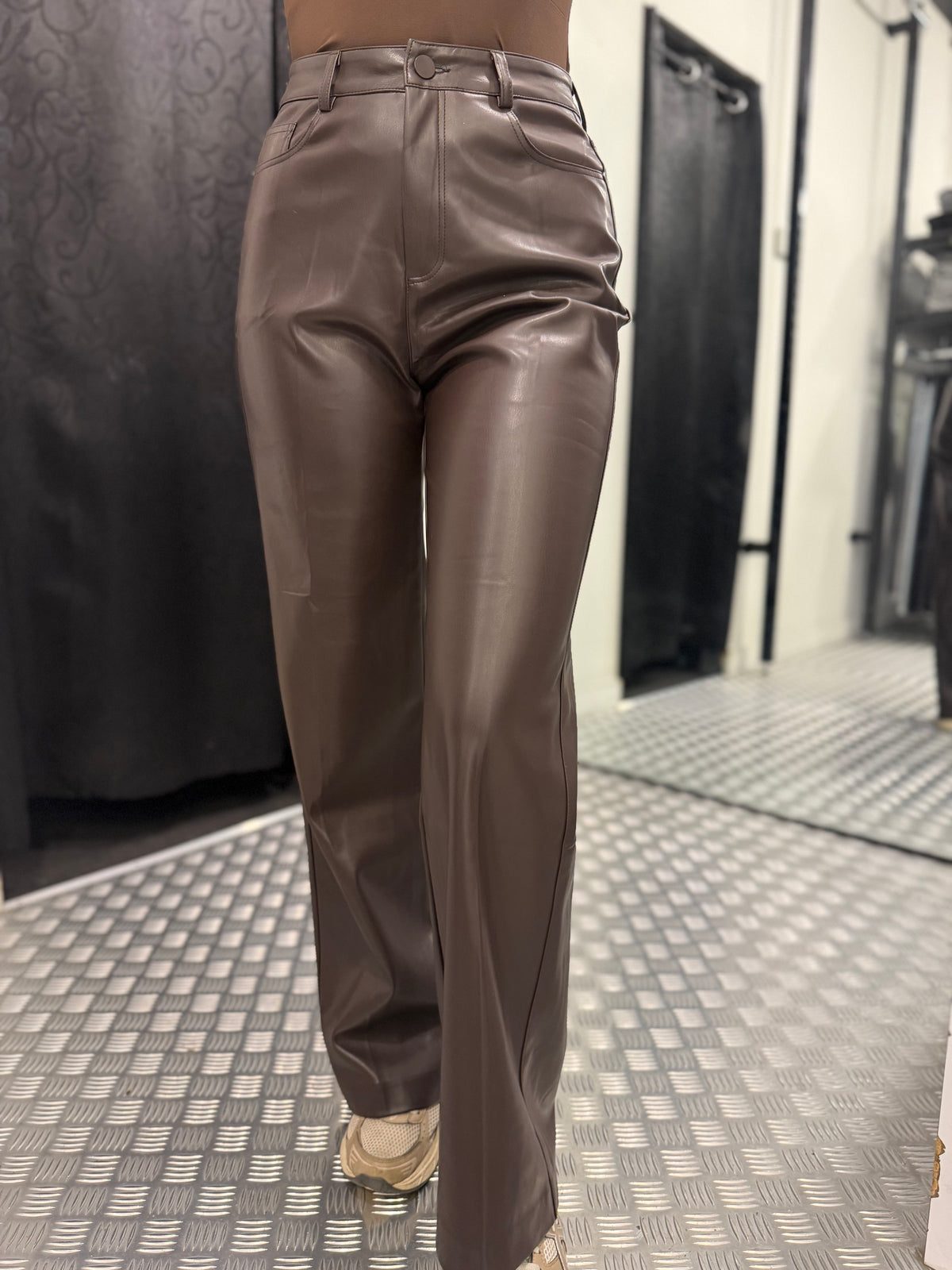 Brown leatherlook wide leg