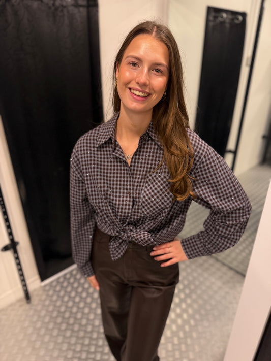 Blue/brown strass squared blouse
