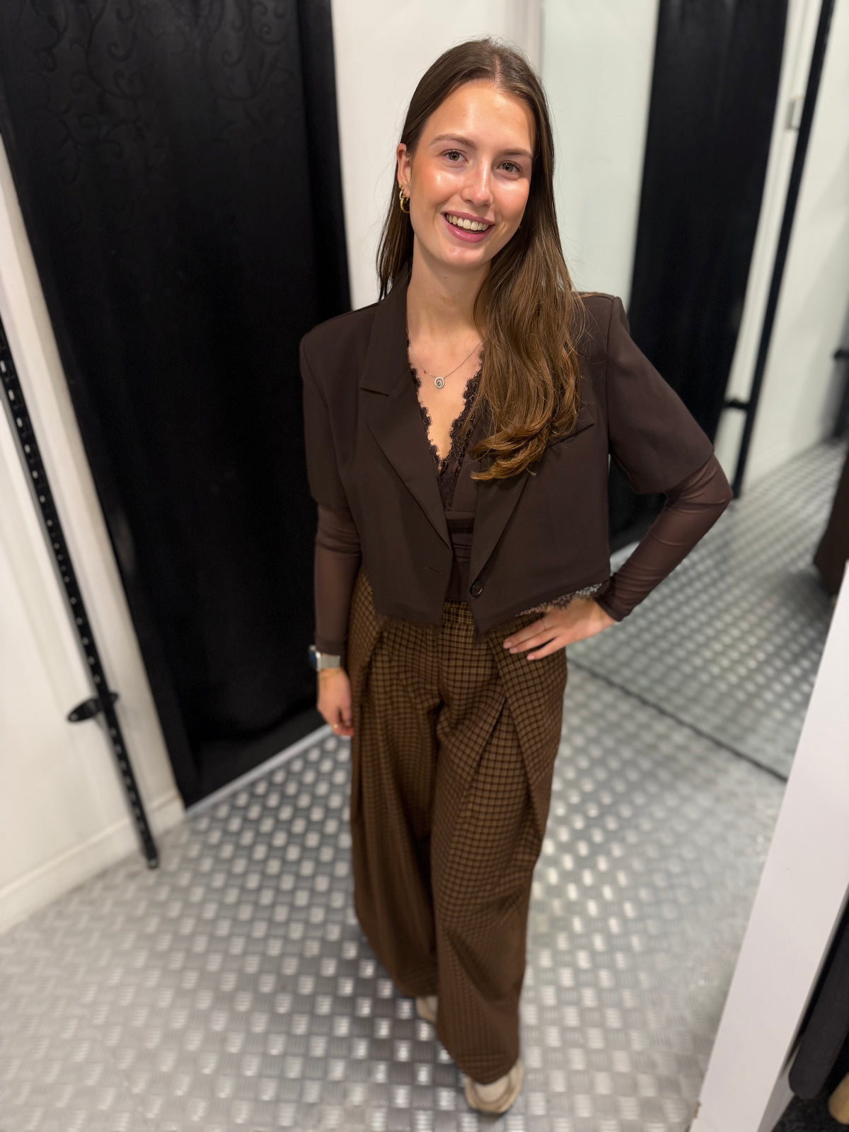 Brown cropped lace blazer